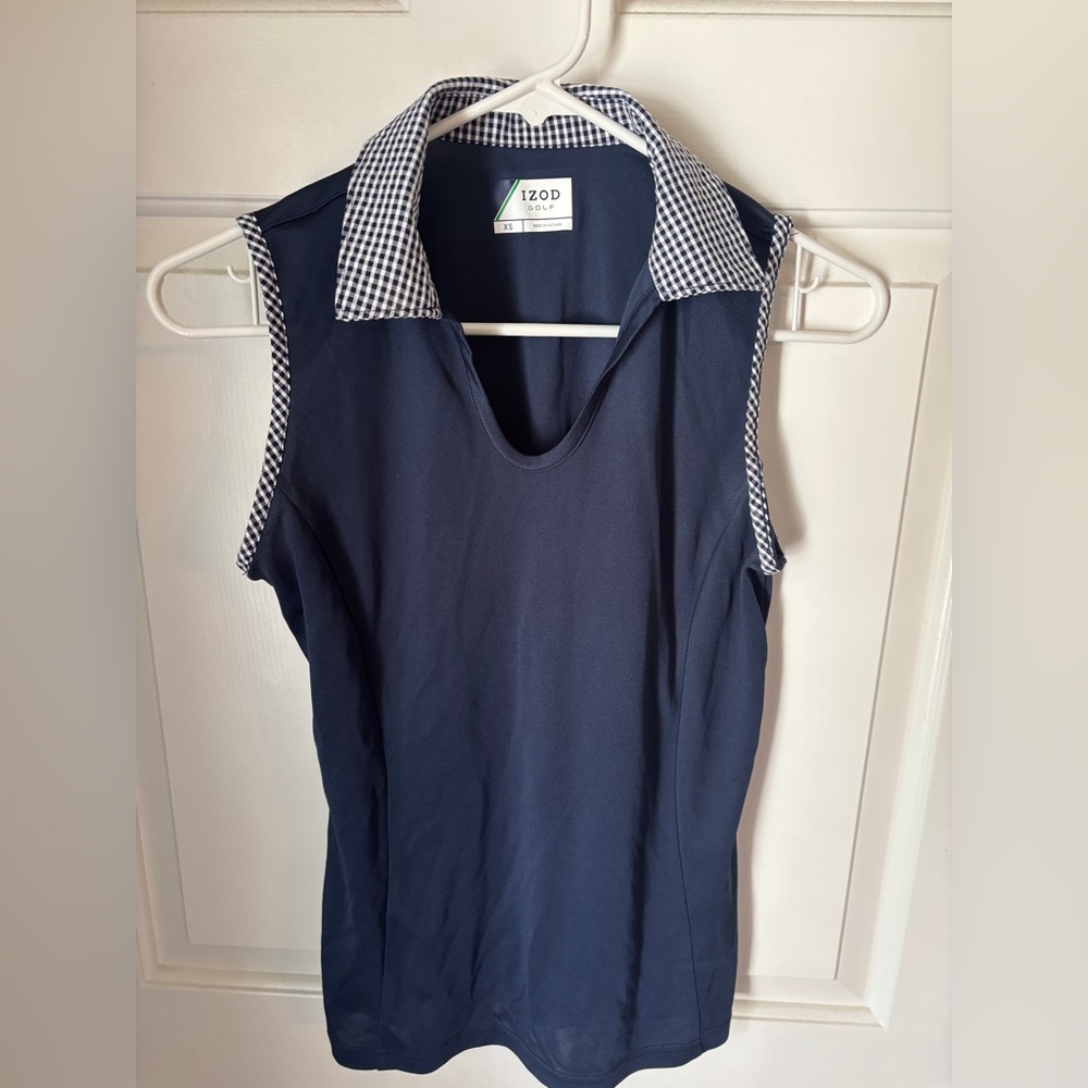 Izod Navy Sleeveless Top with Checkered Collar